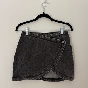White Fox Boutique Denim Charcoal Wrap Mini Skirt